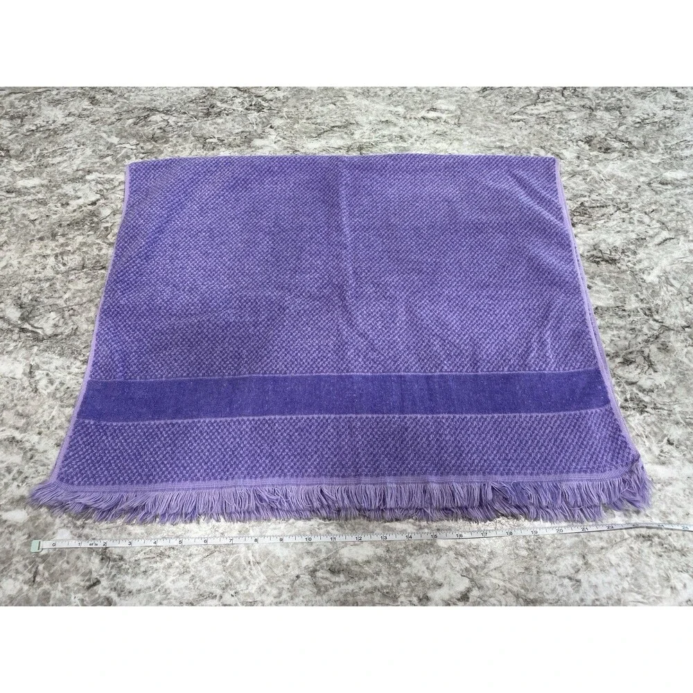 Fieldcrest Purple Cloth Cotton Fringe Towels 3 Piece Set Hand Bath MCM Vintage